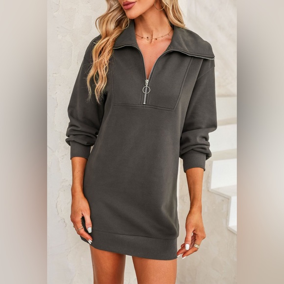 Half Zip Dropped Shoulder Mini Sweatshirt Dress 10010095781 - Picture 1 of 16